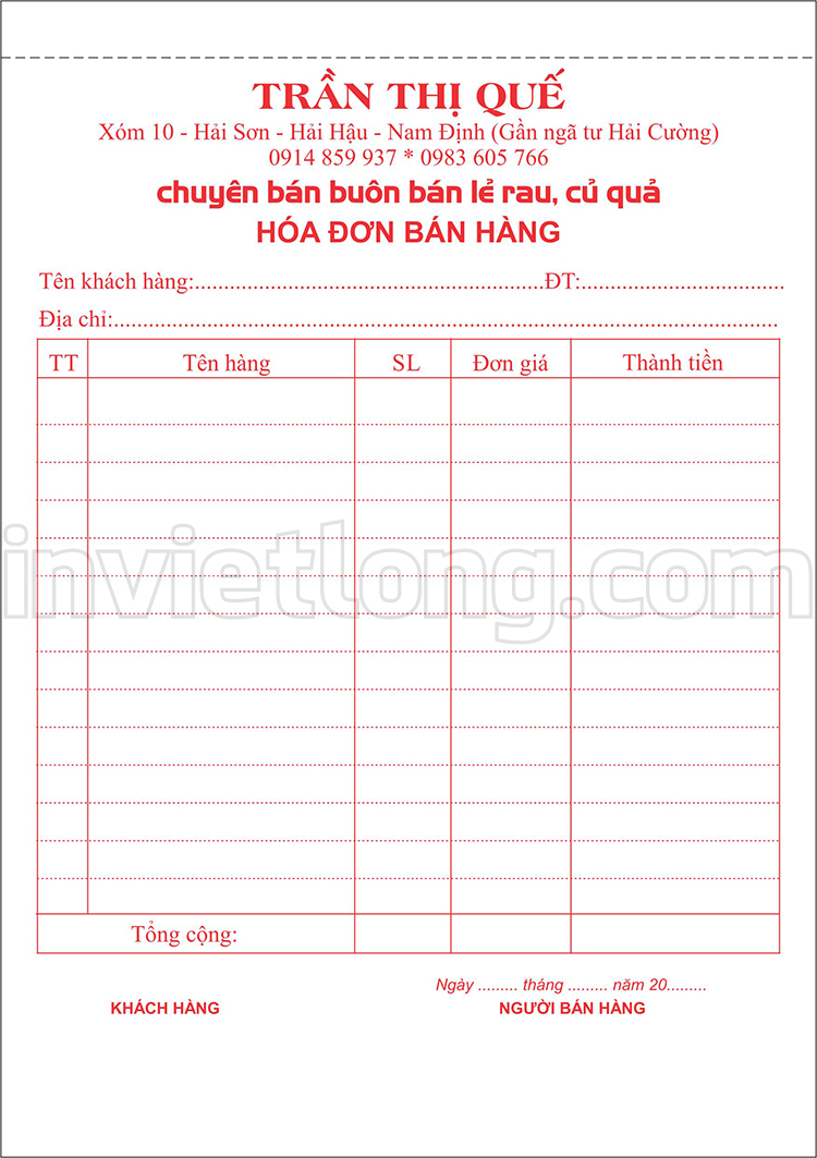 in hóa đơn giá rẻ tại Nam Định
